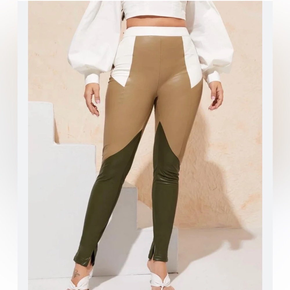 Shein Color Block Pu Leather Pants-Size Small - image 3